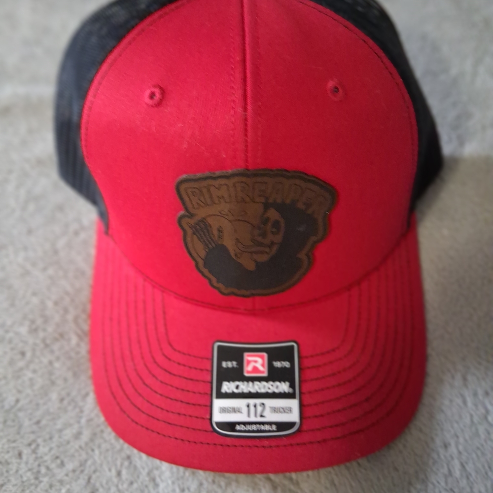 Richardson Red & Black Trucker Hat Rim Reaper Snapback meshback NWT